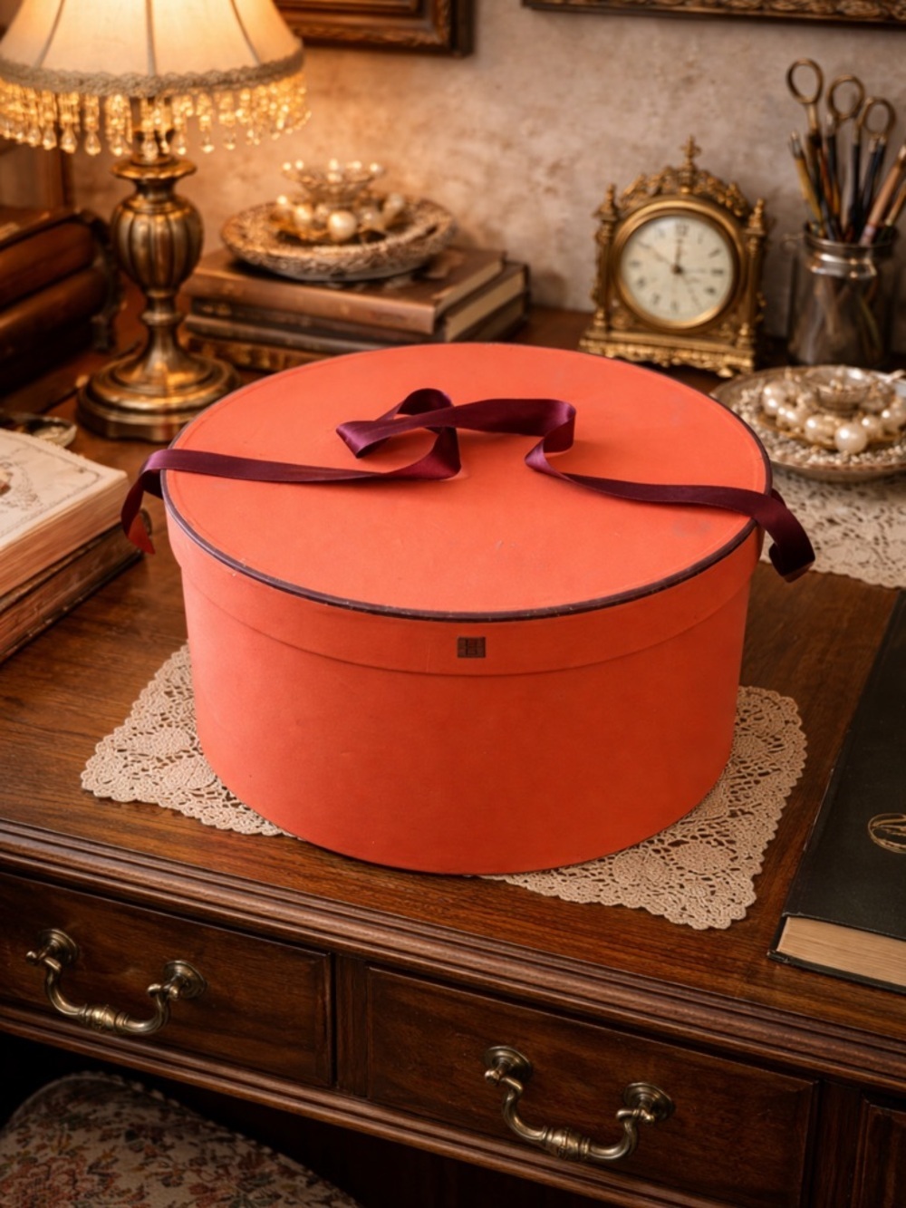 Large Vintage Orange Hat Box